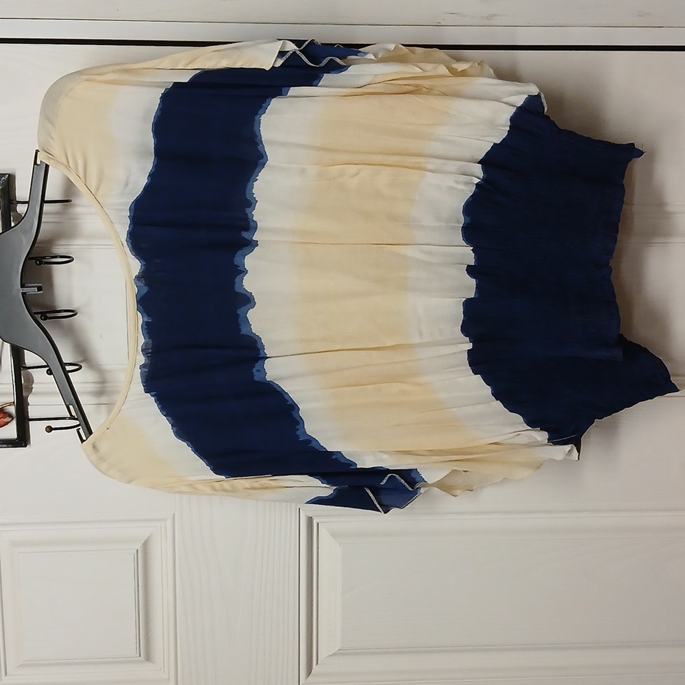 Cato Blue and Cream Dolman Sleeve Blouse - Picture 3 of 4